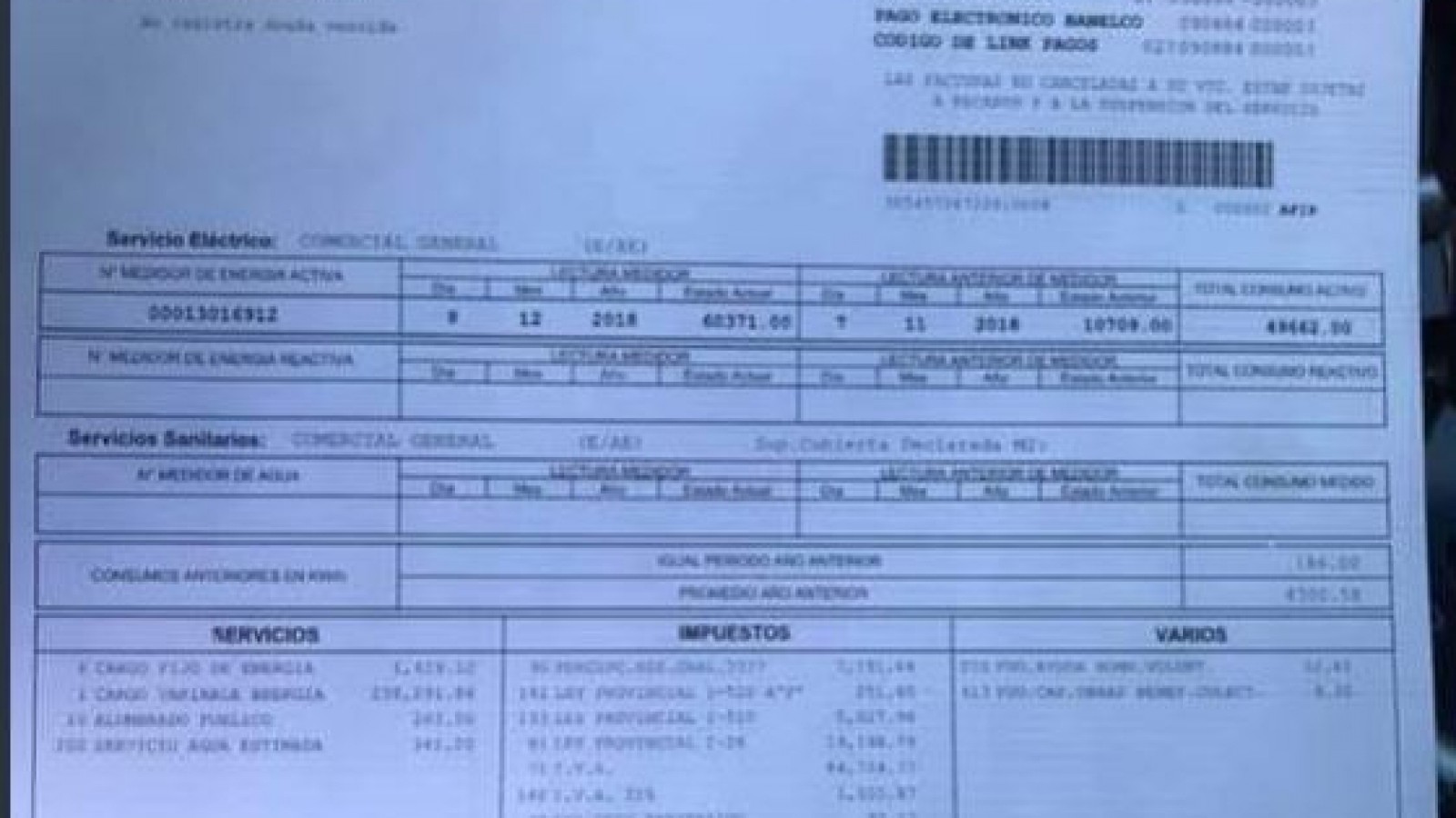 Le llegaron $338.000 de luz a un comerciante de Comodoro