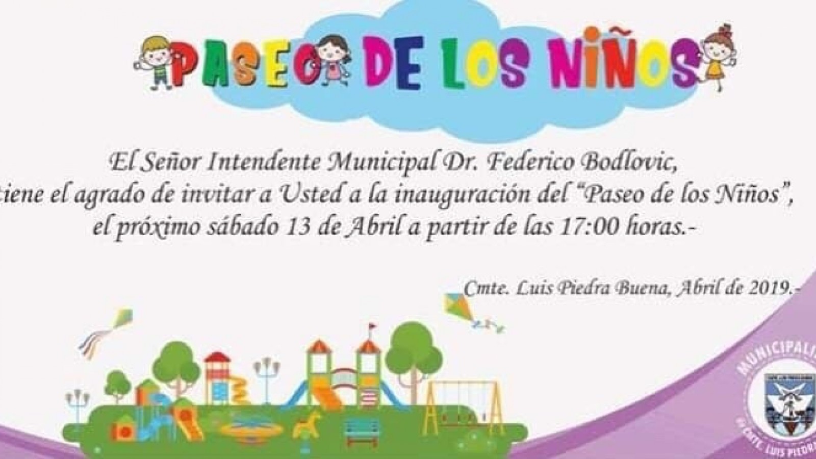 Piedra Buena inaugura el “Paseo de los Niños”