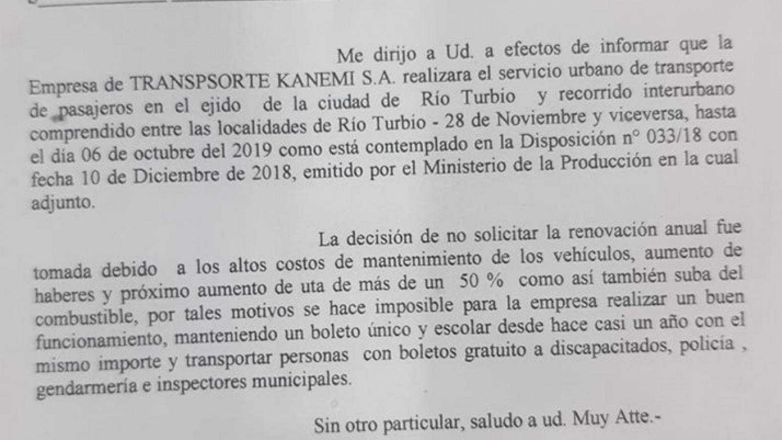 Río Turbio y 28 de Noviembre se quedarían sin transporte interurbano en octubre