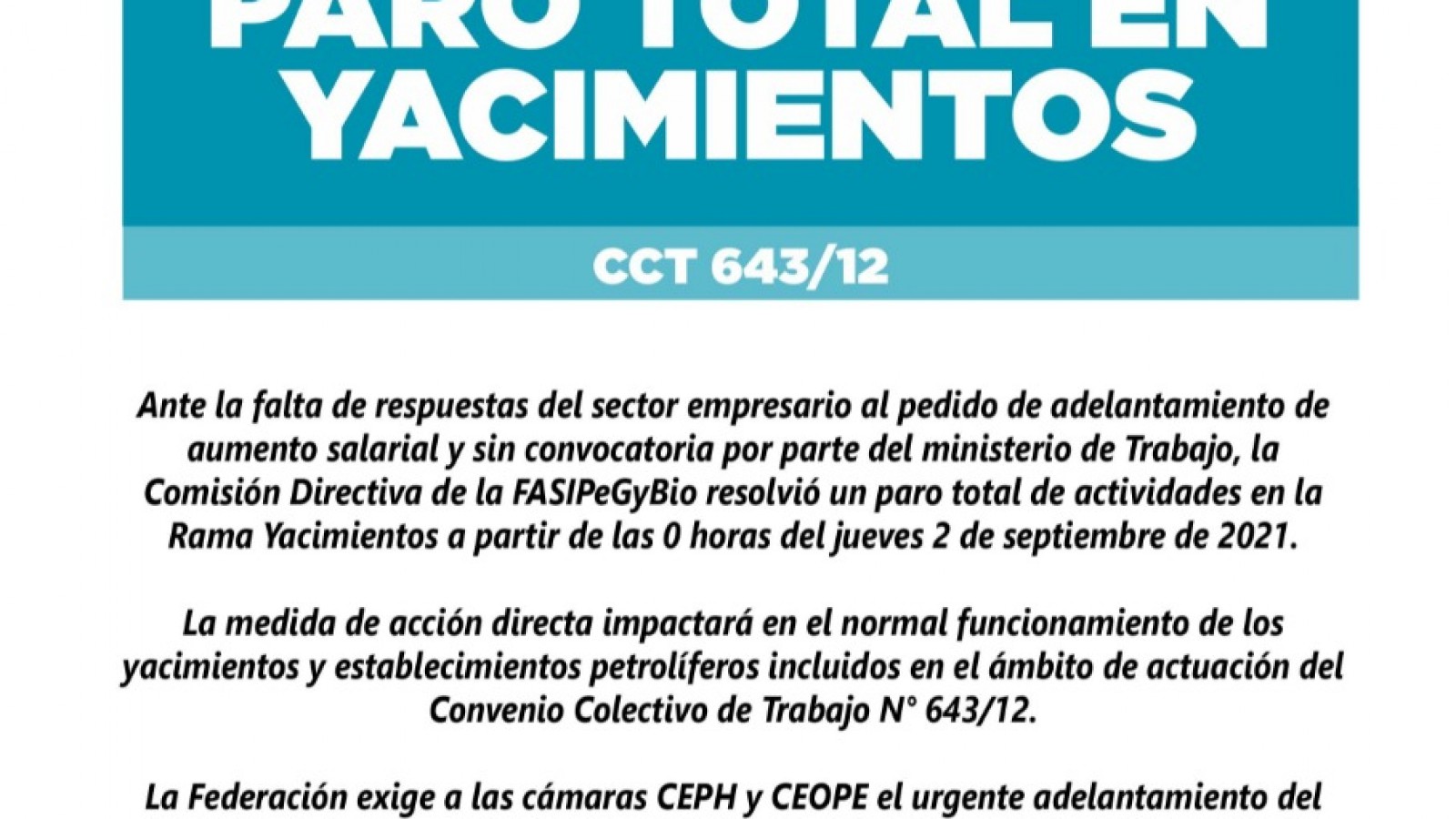 Paro por salarios de la Federación Argentina Sindical de Petróleo, Gas y Biocombustibles