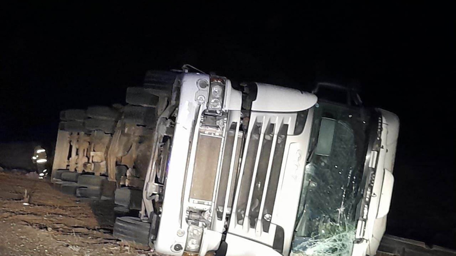 Volcó un camión con jaula de animales en Piedra Buena