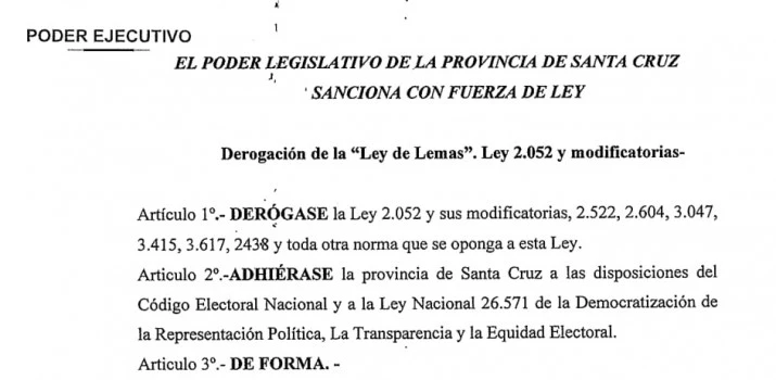 Santa Cruz: los diputados aprobaron el proyecto que elimina la Ley de lemas 