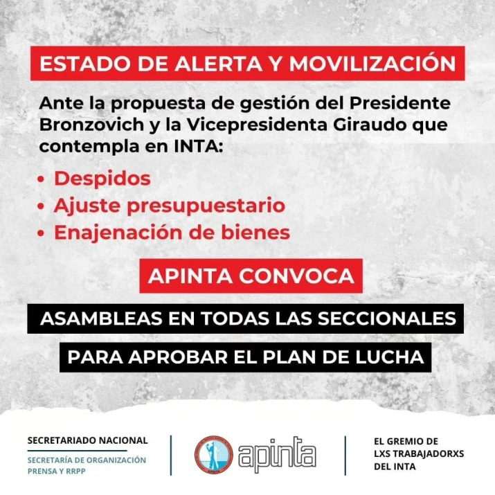 Trabajadores en alerta por el achique y plan de despidos en INTA