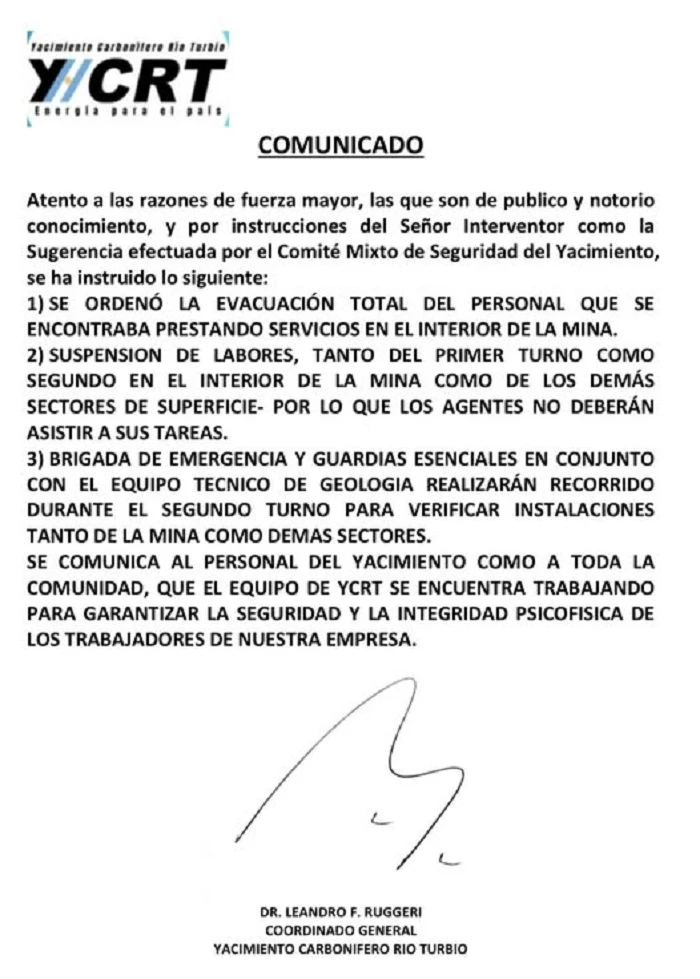 Evacuaron mina 5 tras el temblor 