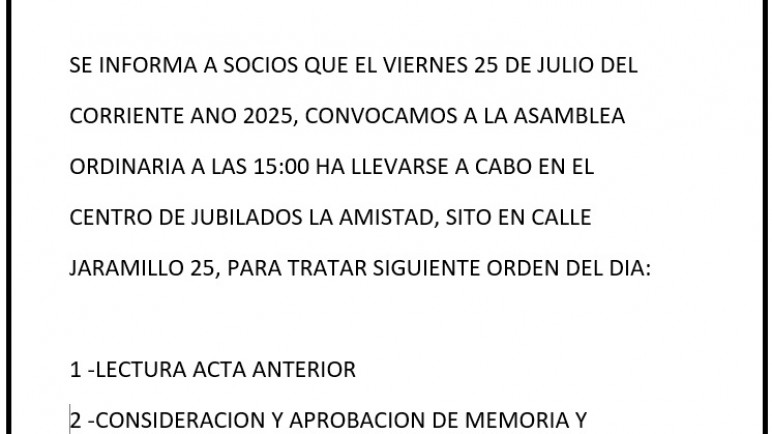 CONVOCATORIA A ASAMBLEA GENERAL ORDINARIA