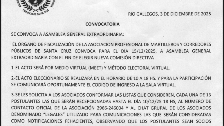 CONVOCATORIA ASAMBLEA GENERAL EXTRAORDINARIA