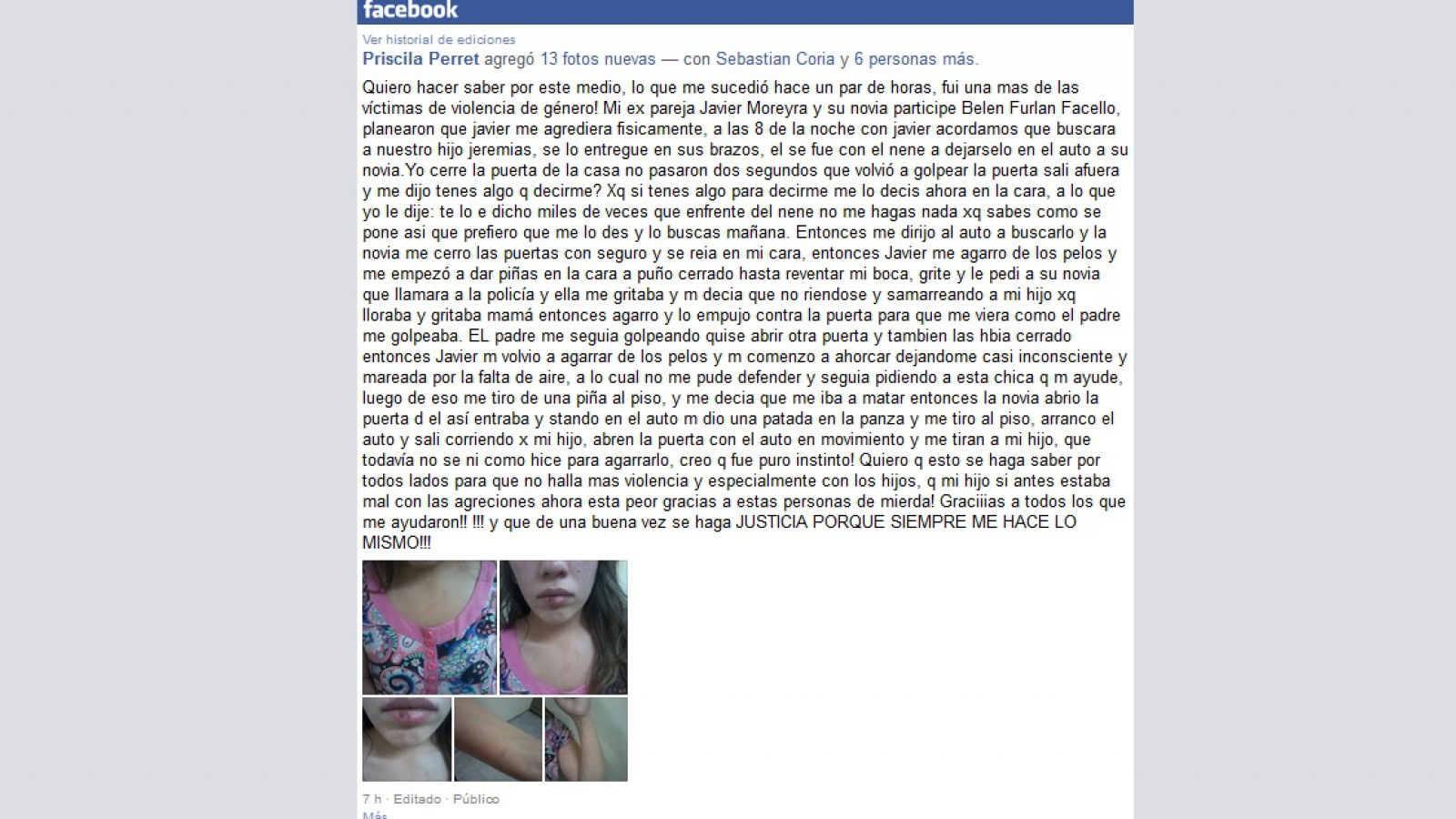 Denunció que fue brutalmente golpeada por su "ex" dentro de su auto