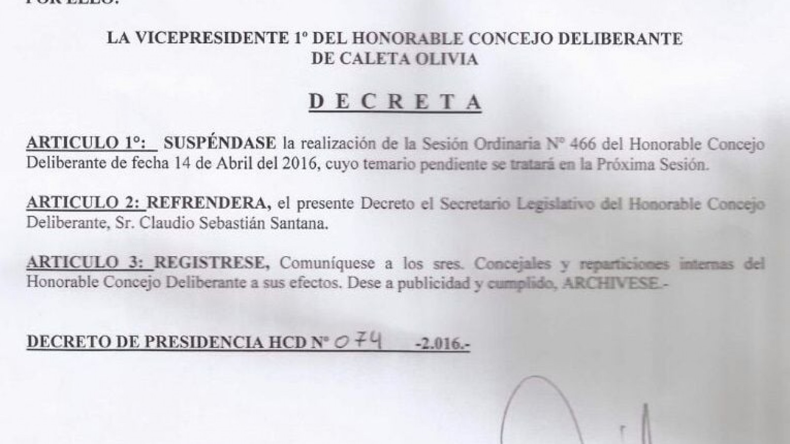 Por falta de concejales se suspendió la sesión ordinaria en Caleta Olivia